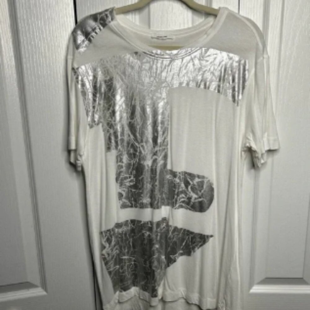 Helmut Lang Mens Rare Silver‎ Printed White Tshirt Size Large Designer